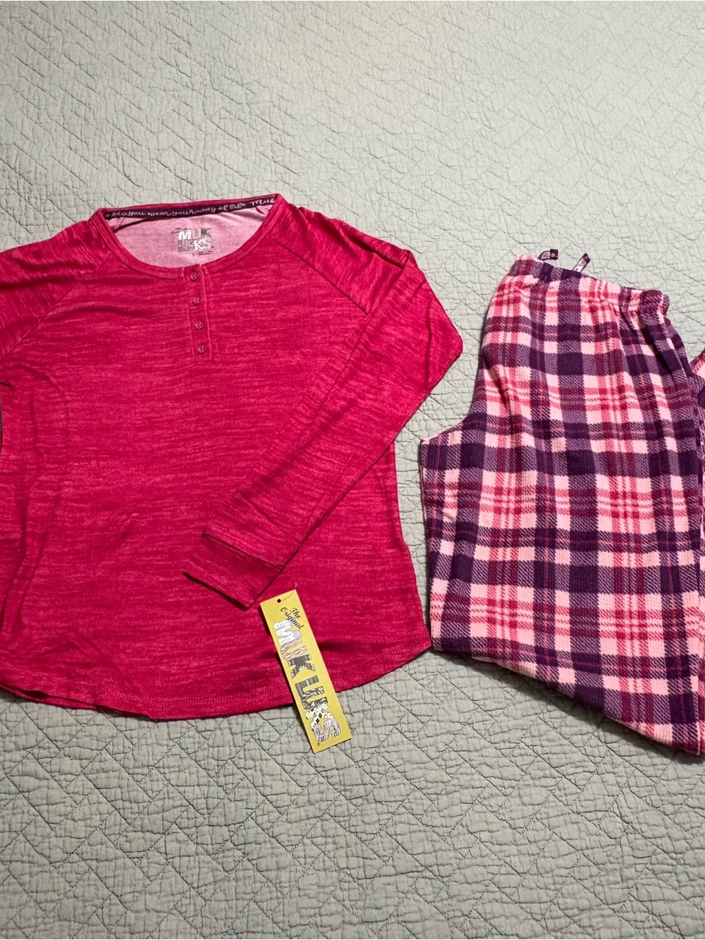 Muk Luks Long Sleeve Pajama Set Size Small Pink Plaid